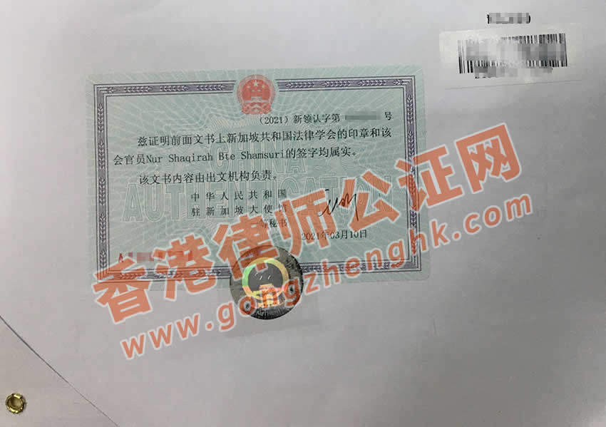 新加坡無犯罪記錄證明公證認證樣本